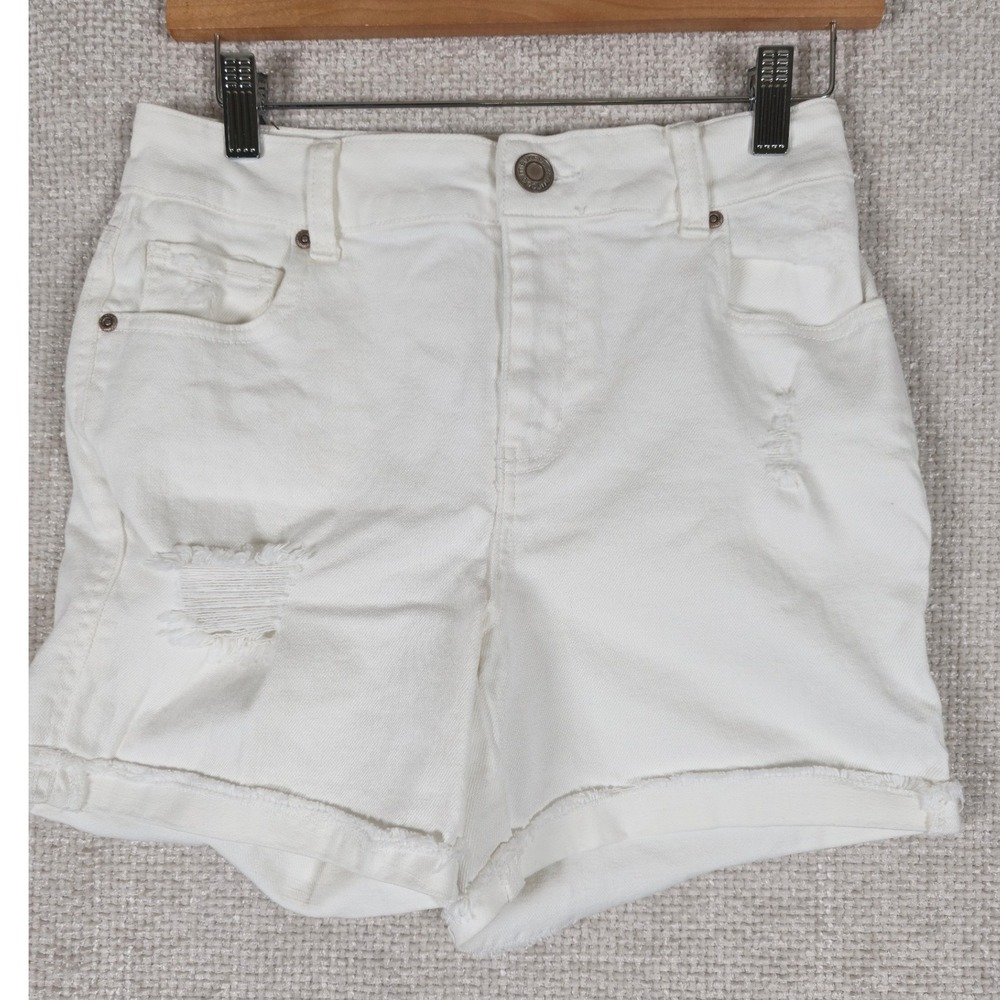 Maurices Womens High Rise Distressed Denim Shorts White Size 6 Ripped Cutoff